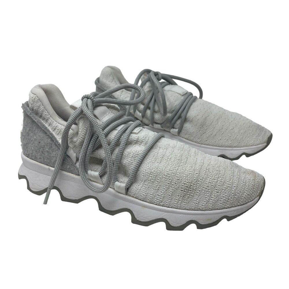 Sorel 9 Kinetic Sneakers Shoes White Gray Knit Lace Up Low Top Comfort Womens